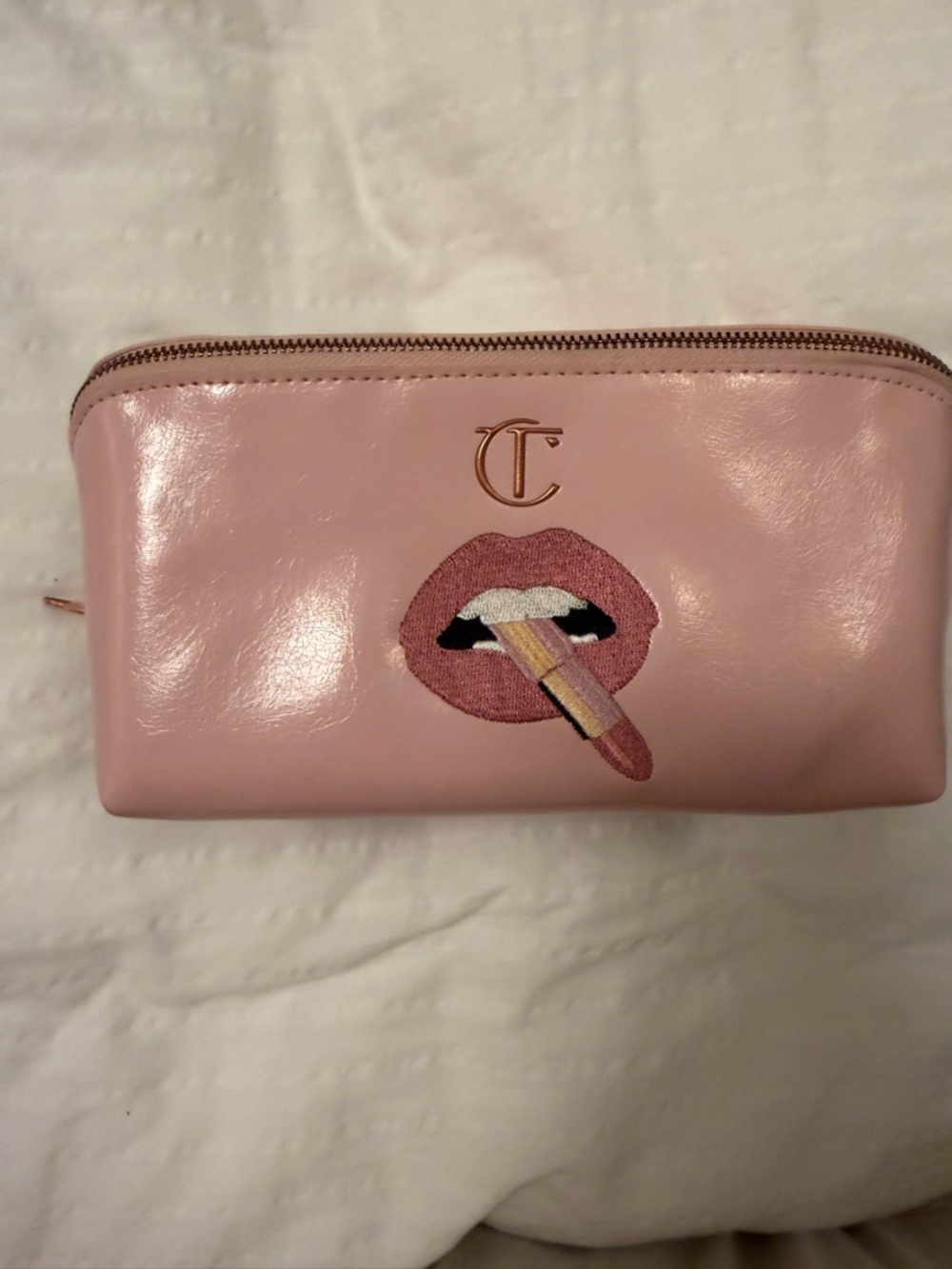 Charlotte Tilbury Pink Lip Embroidered Cosmetic Pouch